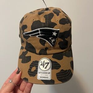 Cheetah print Patriots 47 baseball hat.